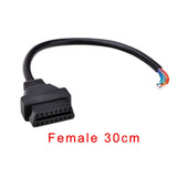 30cm/60cm/1.5m/2m 16 Pin Male / Female OBD2 II Connector Cable + OBD Male Plug Extender Opening Cable, 16pin Female Opening Wire