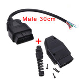 30cm/60cm/1.5m/2m 16 Pin Male / Female OBD2 II Connector Cable + OBD Male Plug Extender Opening Cable, 16pin Female Opening Wire