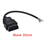 30cm/60cm/1.5m/2m 16 Pin Male / Female OBD2 II Connector Cable + OBD Male Plug Extender Opening Cable, 16pin Female Opening Wire