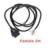 30cm/60cm/1.5m/2m 16 Pin Male / Female OBD2 II Connector Cable + OBD Male Plug Extender Opening Cable, 16pin Female Opening Wire