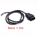 30cm/60cm/1.5m/2m 16 Pin Male / Female OBD2 II Connector Cable + OBD Male Plug Extender Opening Cable, 16pin Female Opening Wire