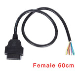 30cm/60cm/1.5m/2m 16 Pin Male / Female OBD2 II Connector Cable + OBD Male Plug Extender Opening Cable, 16pin Female Opening Wire