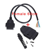30cm/60cm/1.5m/2m 16 Pin Male / Female OBD2 II Connector Cable + OBD Male Plug Extender Opening Cable, 16pin Female Opening Wire